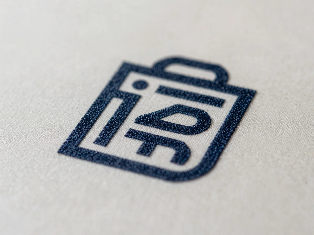 Close-up detail of a stitch sample beside a vector artwork on a n